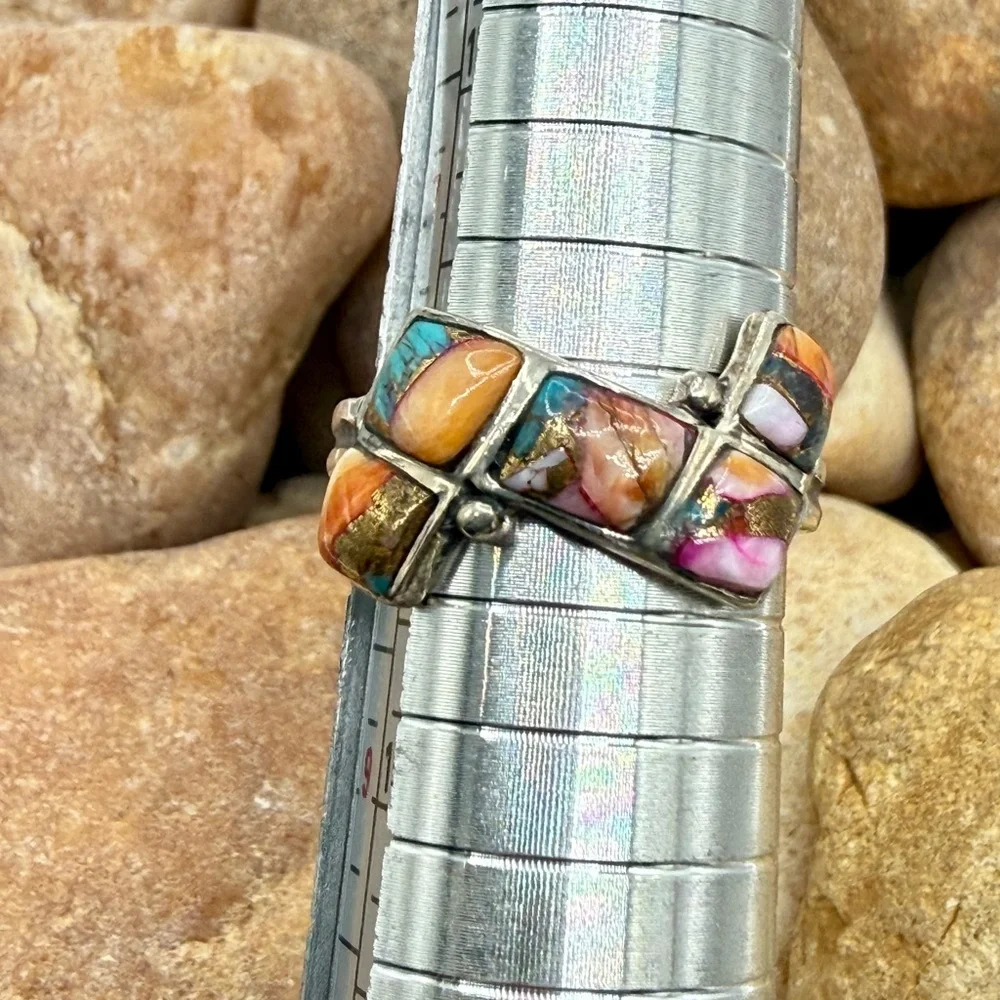 Santa Fe Multi Gemstone 925 Sterling Silver Ring Sz 8 5.5ctw Southwestern Style - Picture 16 of 17